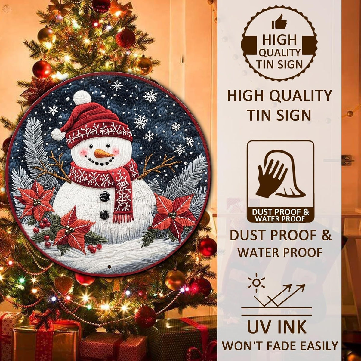 Round Christmas Snowman Decor Metal Tin Sign for Door Hanging Sign for Home Bars Clubs Cafes 12 *