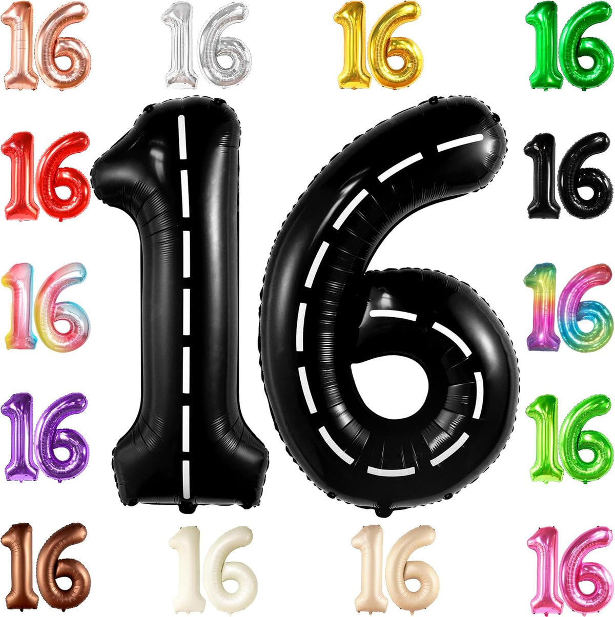 KatchOn, Giant Black 16th Birthday Balloons - 40 Inch | 16 Balloon Numbers, 16th Birthday