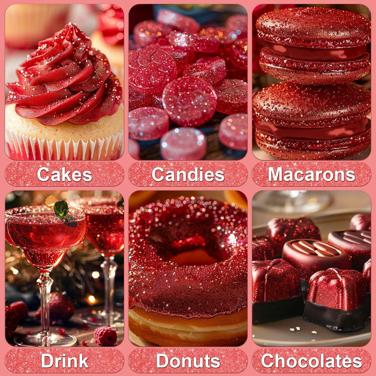 Red Edible Glitter - 5g Food Grade Cake Decorating Shimmering Glitter, Edible Sprinkle Luster Dust