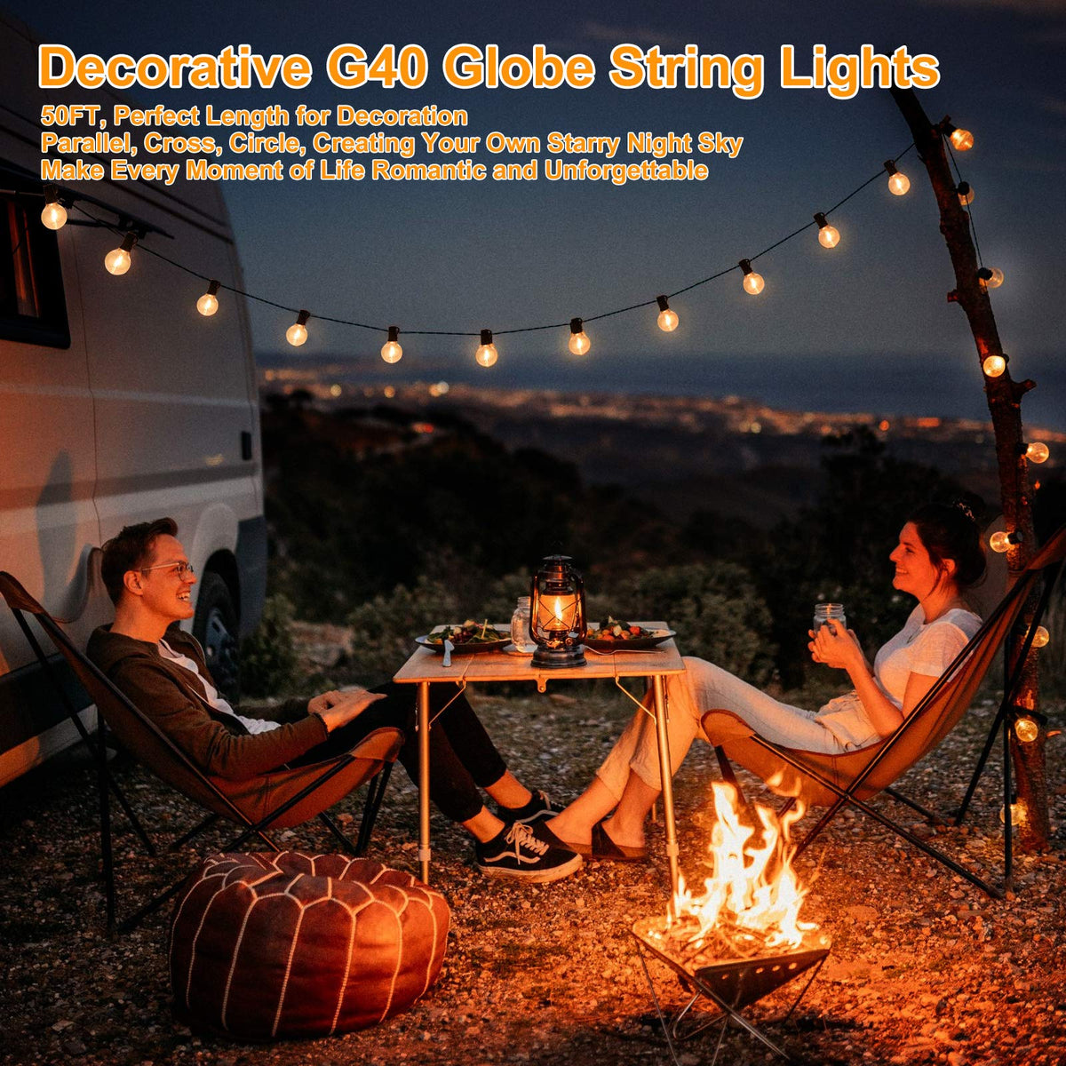 100ft 2-Pack Outdoor String Lights, G40 LED Globe Waterproof Patio Lights