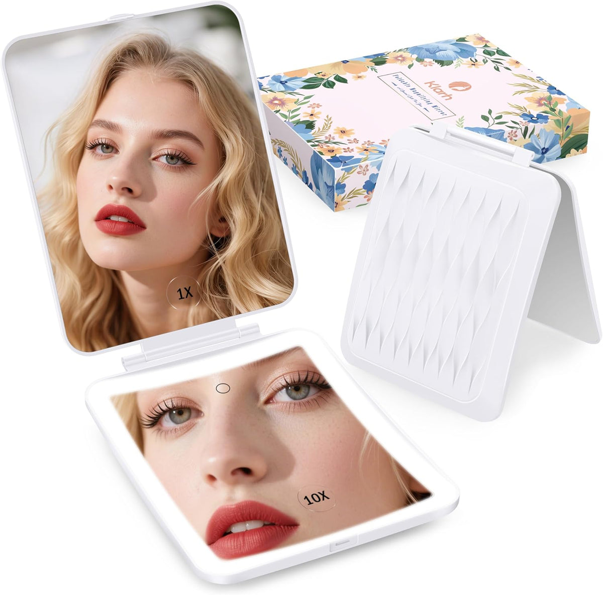 Travel Makeup Mirror with 1X/10X Magnifying, Portable Folding Make Up Tabletop Mirror for Office