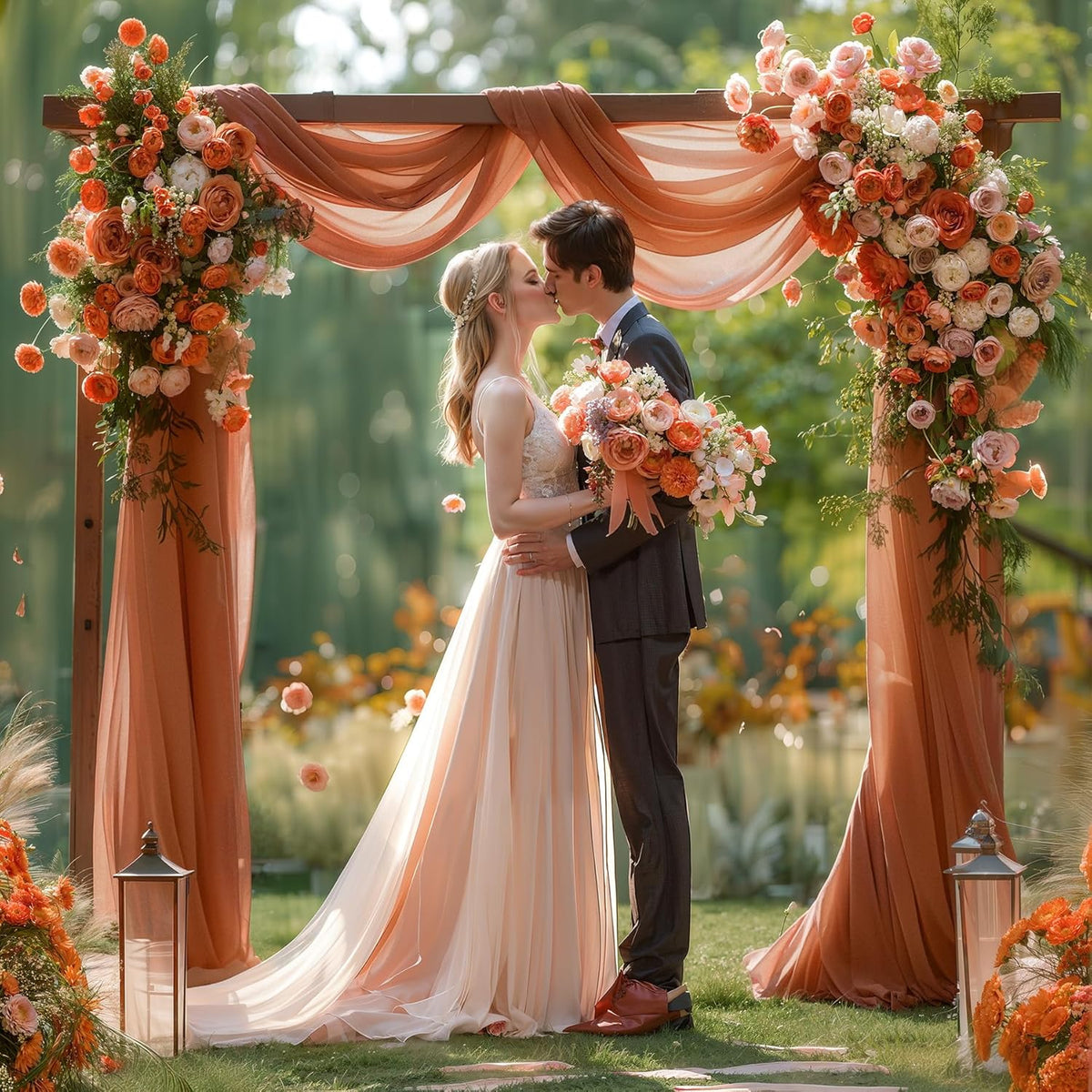 Terracotta Wedding Arch Draping Fabric 2 Panels 30'' x 20FT Terracotta Drapes Sheer Fabric Backdrop