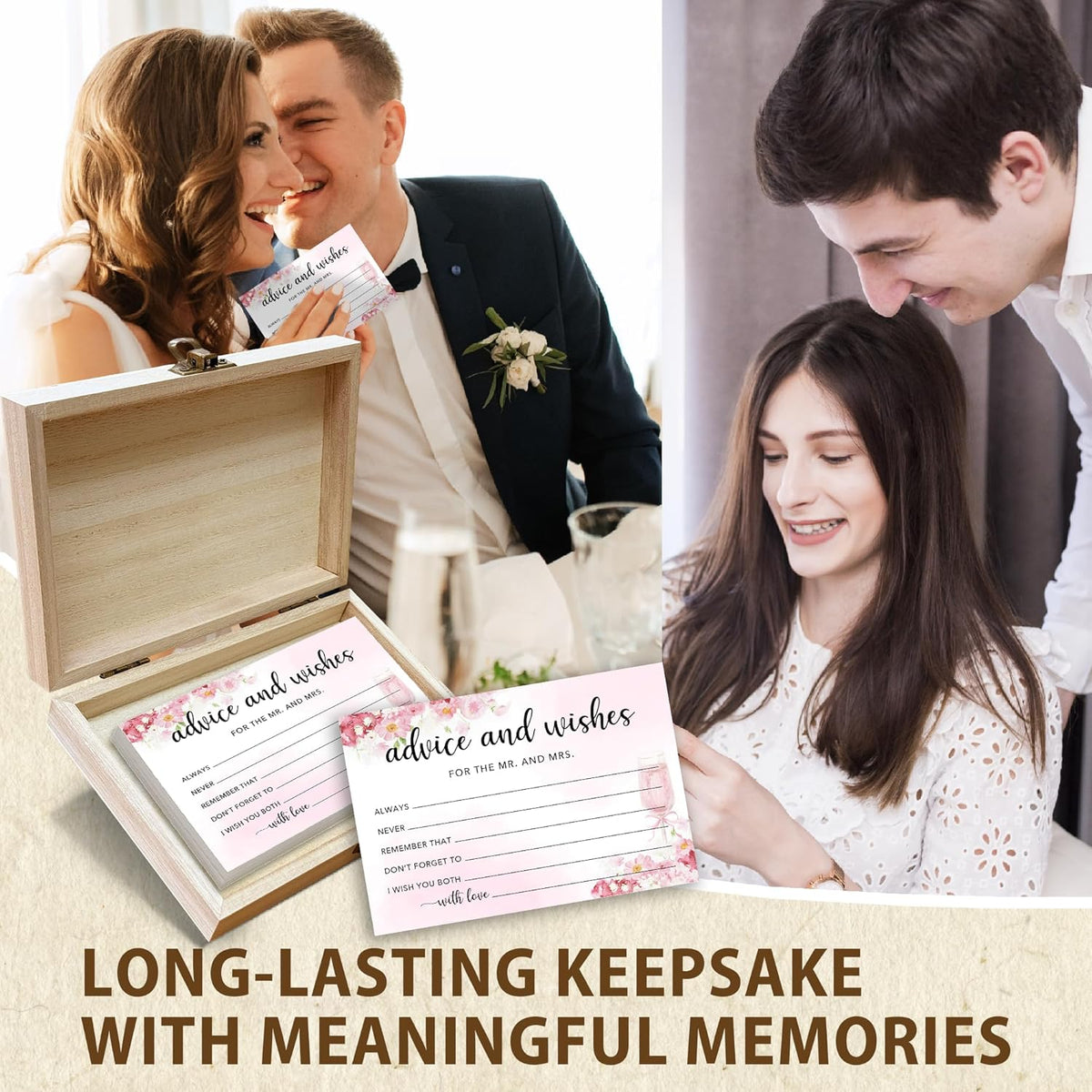 50 Pcs Advice and Wishes for the Mr and Mrs Cards in Box - Bridal Shower Guest Book - Perfect for