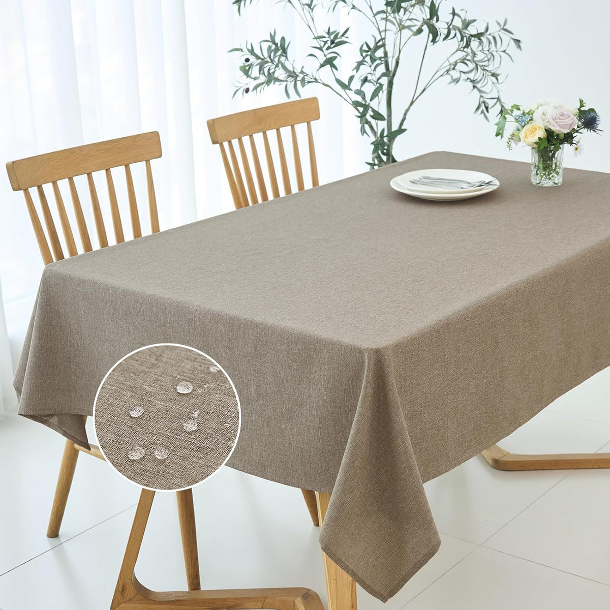 maxmill Linen Textured Rectangular Tablecloth Water Resistant Wrinkle Free Spill-Proof Stain Proof