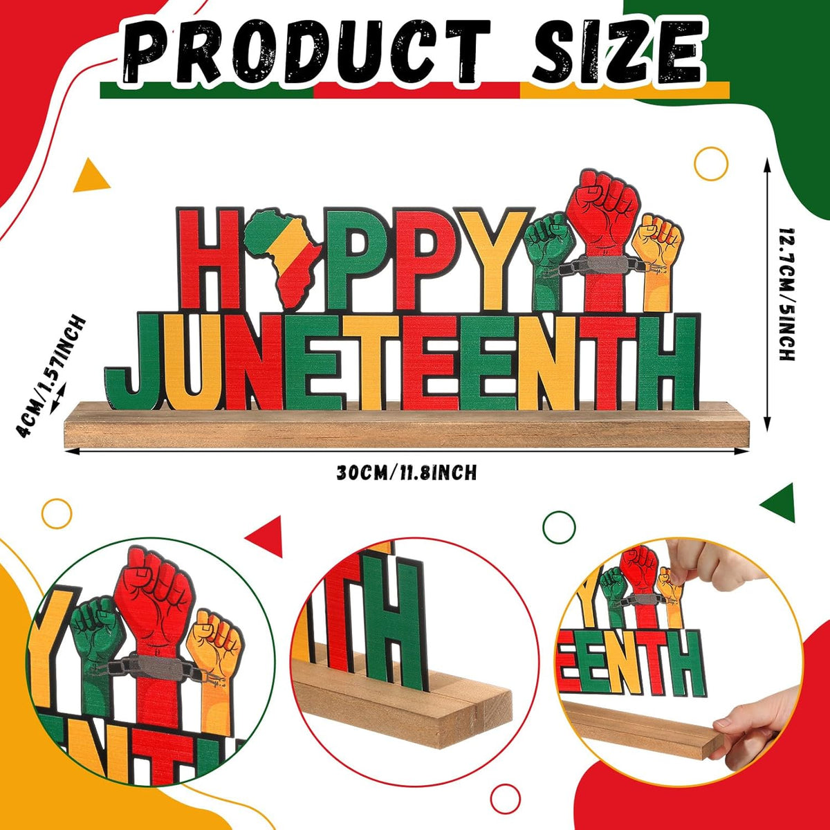 Happy Juneteenth Metal Sign Rustic Table Decor Holiday Tiered Tray Decor with Wooden Base