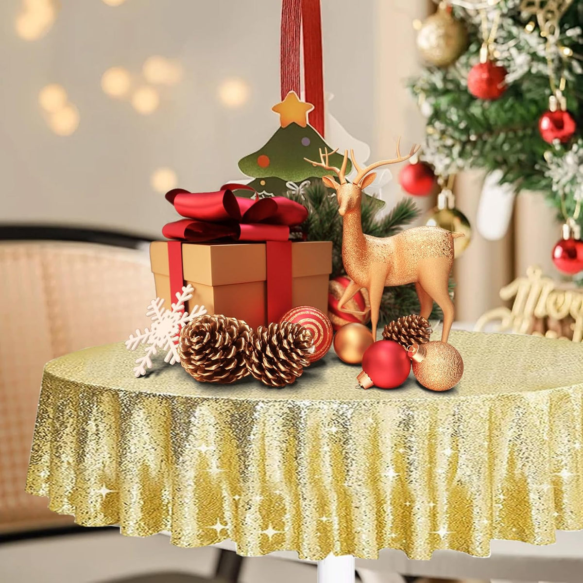 6 Pcs Gold Sequin Tablecloth 50 Inch Gold Round Tablecloth Overlay Round Table Cloth Golden Glitter