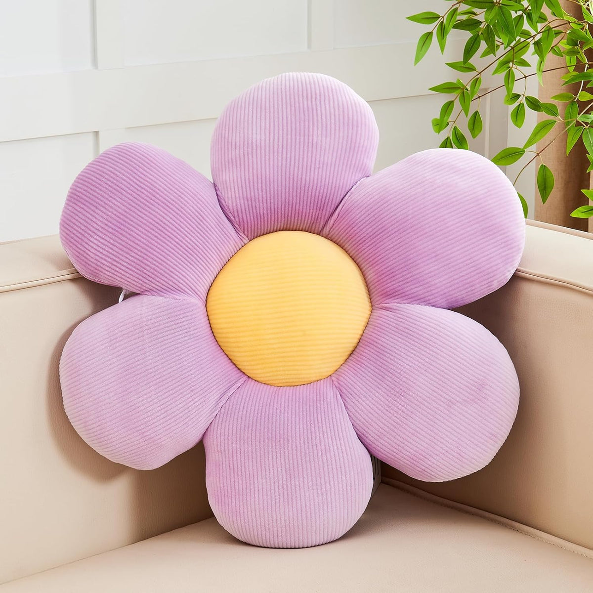 Purple Flower Pillow, 19.6" Cute Flower Shaped Floor Pillow, Aesthetic Floral Plush Daisy