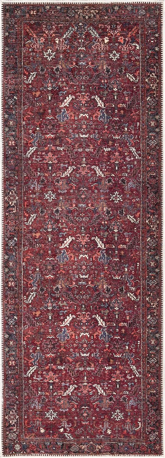 Bloom Rugs Washable Non-Slip 10 ft Runner - Burgundy Traditional Bordered Runner for Entryway