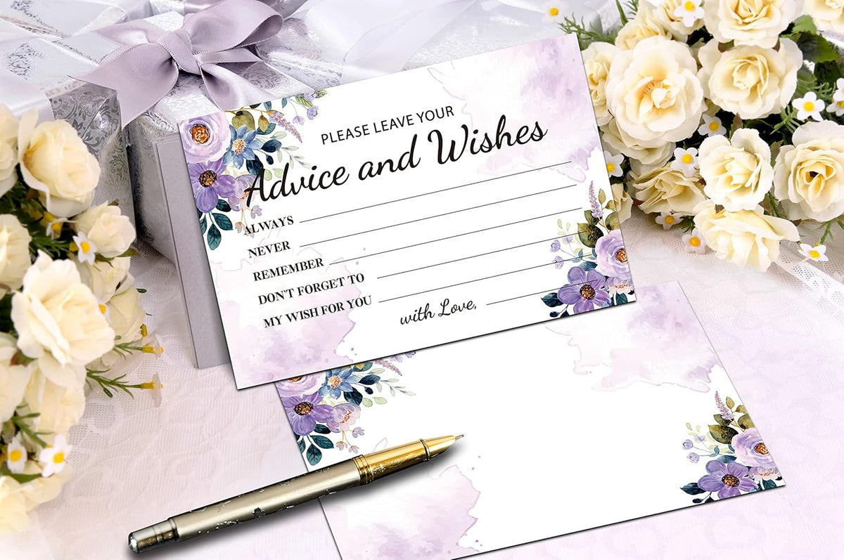 Purple Floral Advice and Wishes Cards, 25 Pcs Watercolor Purple Double Sided Advice Cards for The