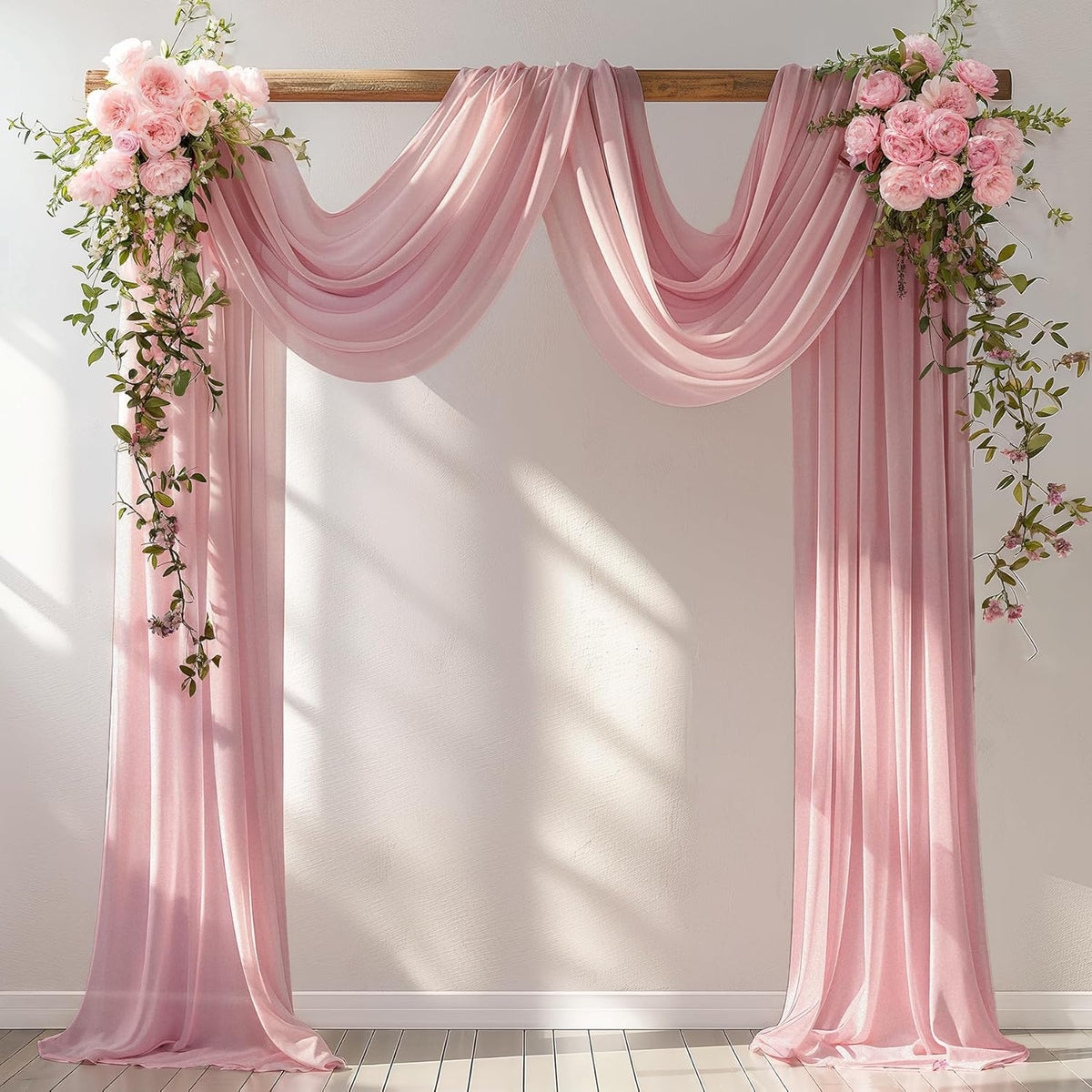 Wedding Arch Draping Fabric, 1 Panel 30" x 20Ft Dusty Rose Sheer Curtain Drapes Extra Wide & Long