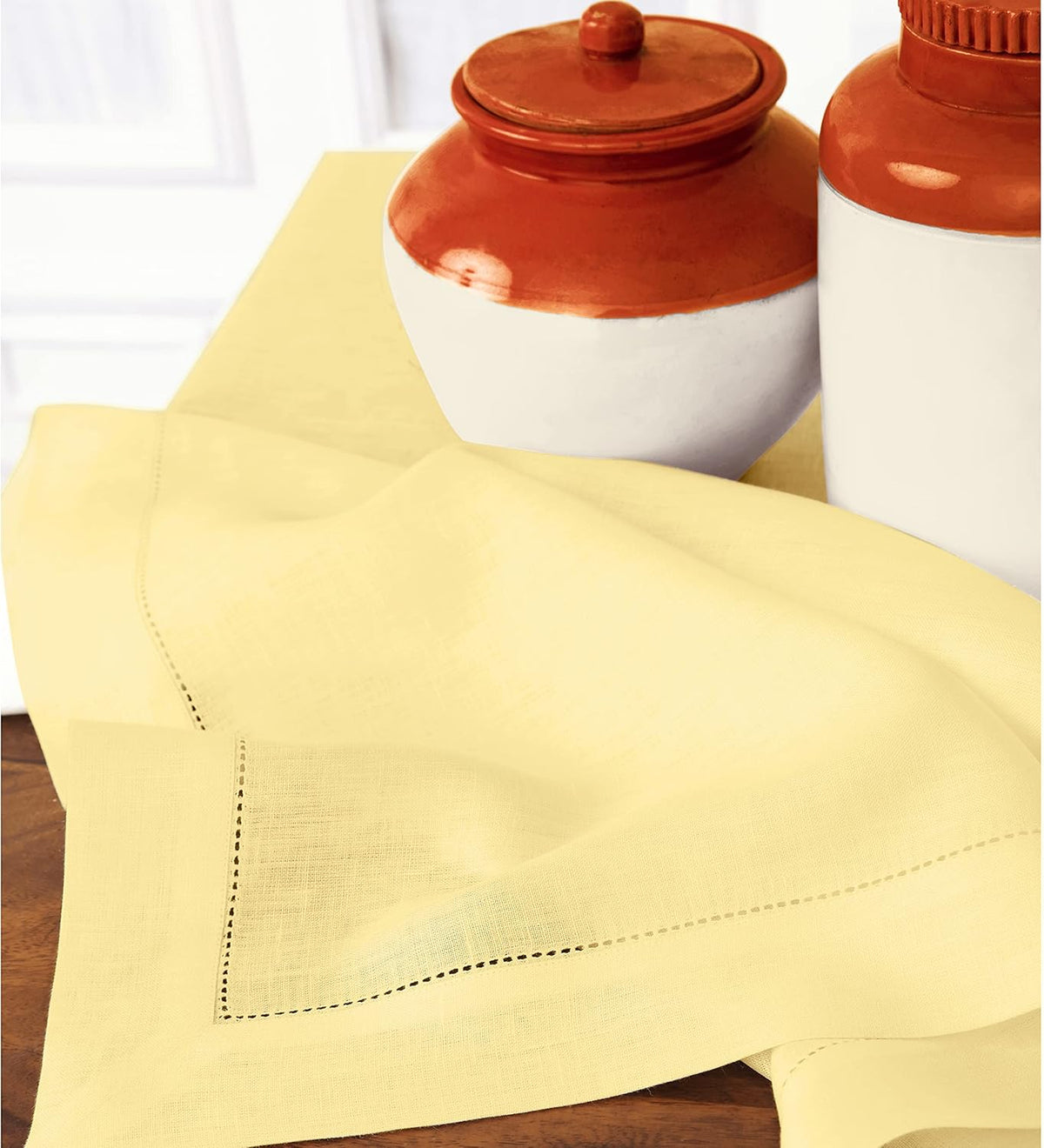 Solino Home Yellow Linen Tablecloth 60 x 90 Inch - Classic Hemstitch, 100% Pure Linen Rectangular