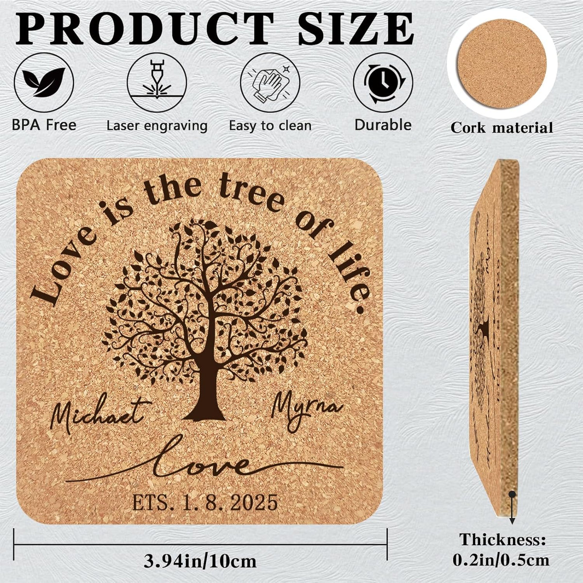 Custom Coasters Personalized Cork Coasters Bulk with Logo Wedding Personalized Cork Natural Wood