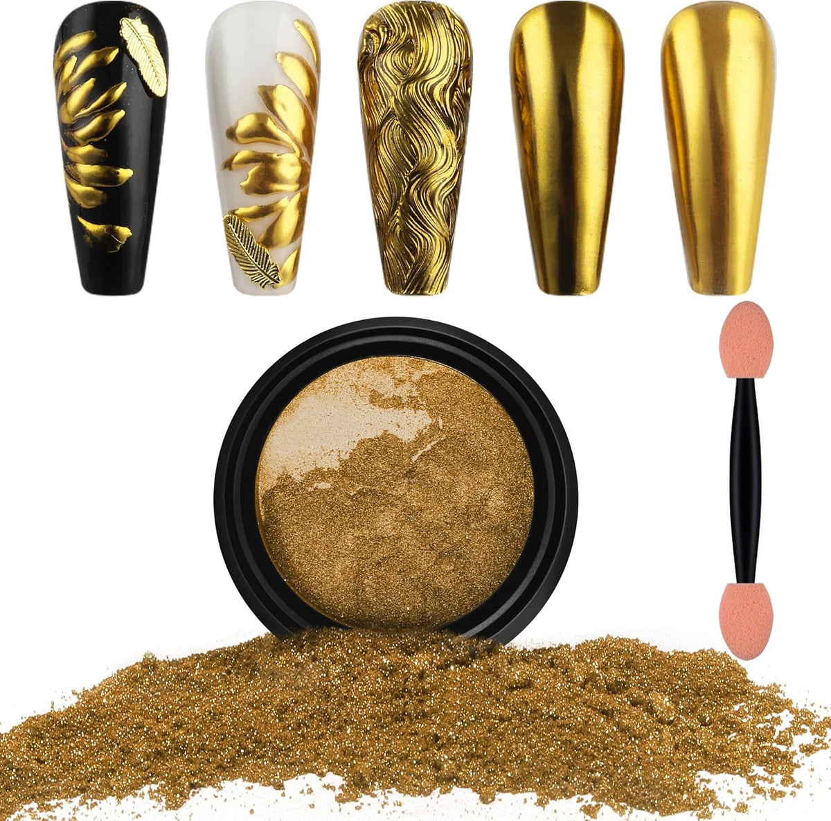 Artdone Chrome Nail Powder, Gold Iridescent Aurora Powder Metallic Mirror Effect Pigment