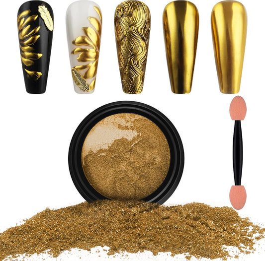 Artdone Chrome Nail Powder, Gold Iridescent Aurora Powder Metallic Mirror Effect Pigment