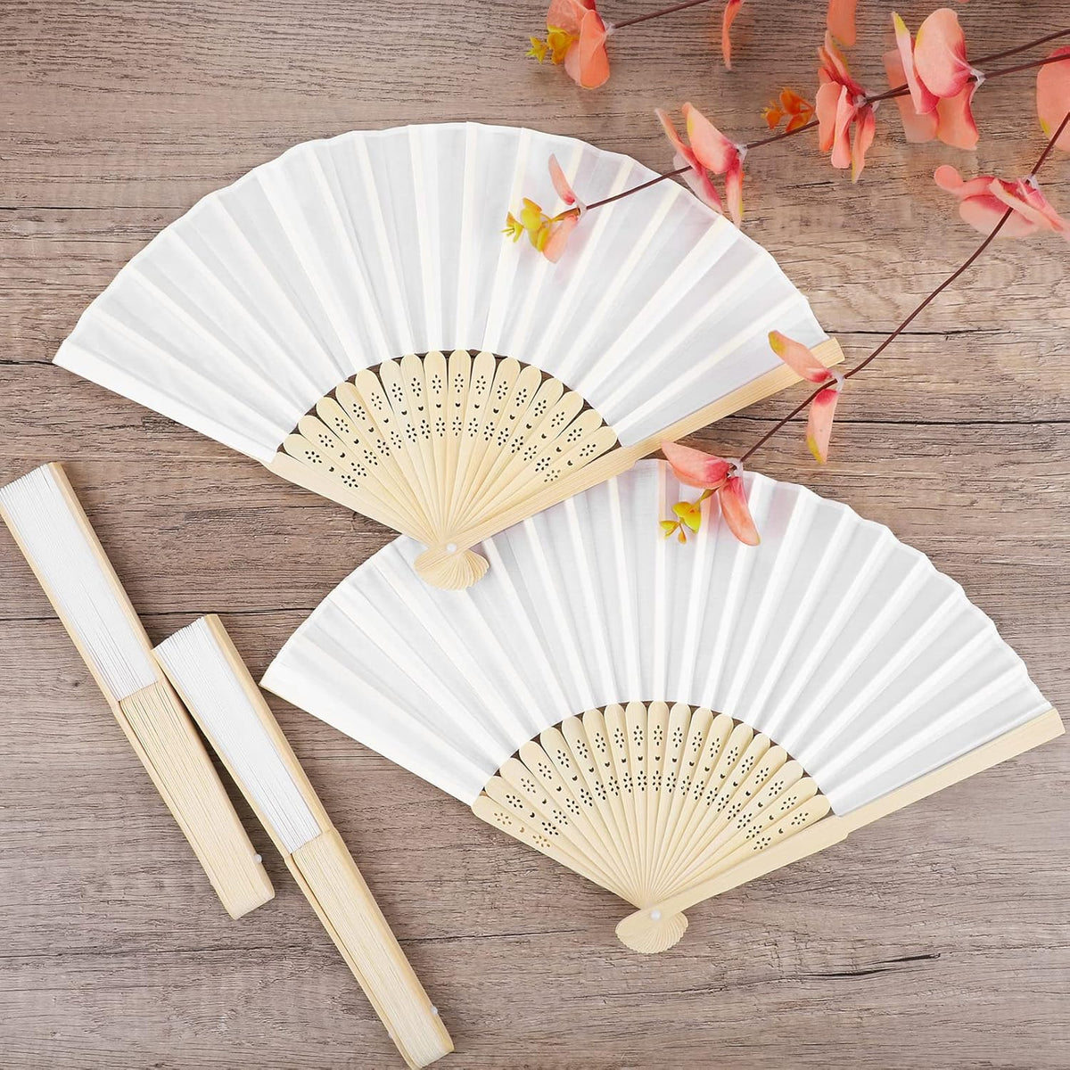 MCEAST 50 Pieces Silk Folding Fan with Bamboo Frames, Handheld Fan Folding Hand Fan Foldable Fan