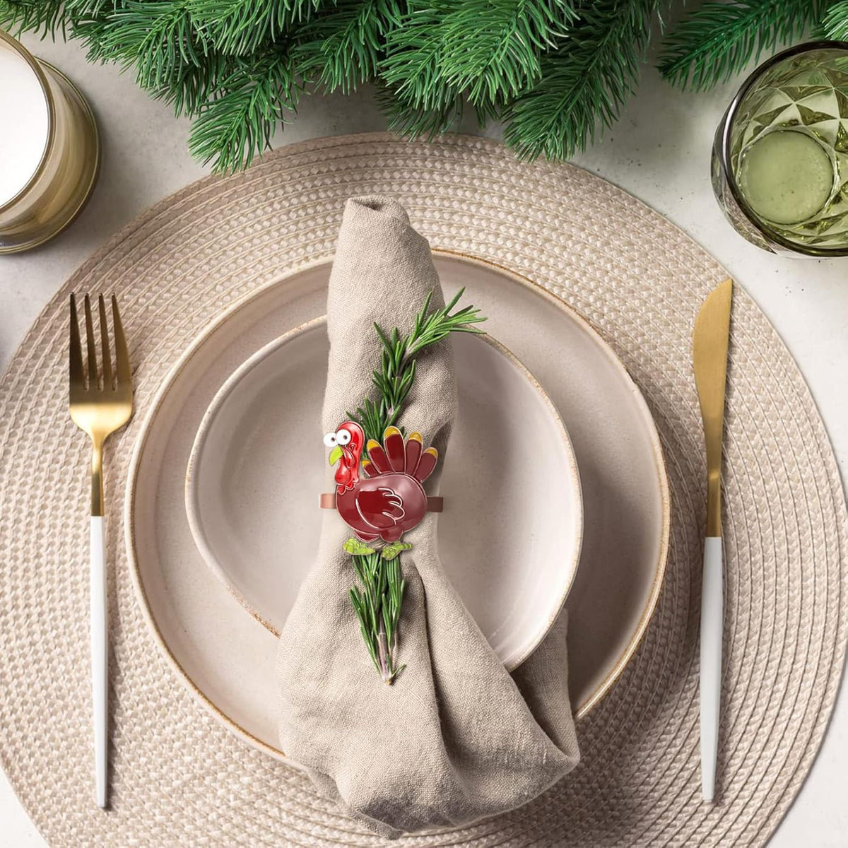 Halatool Thanksgiving Colorful Turkey Napkin Rings Set of 6, Funny Metal Festival Napkin Holders