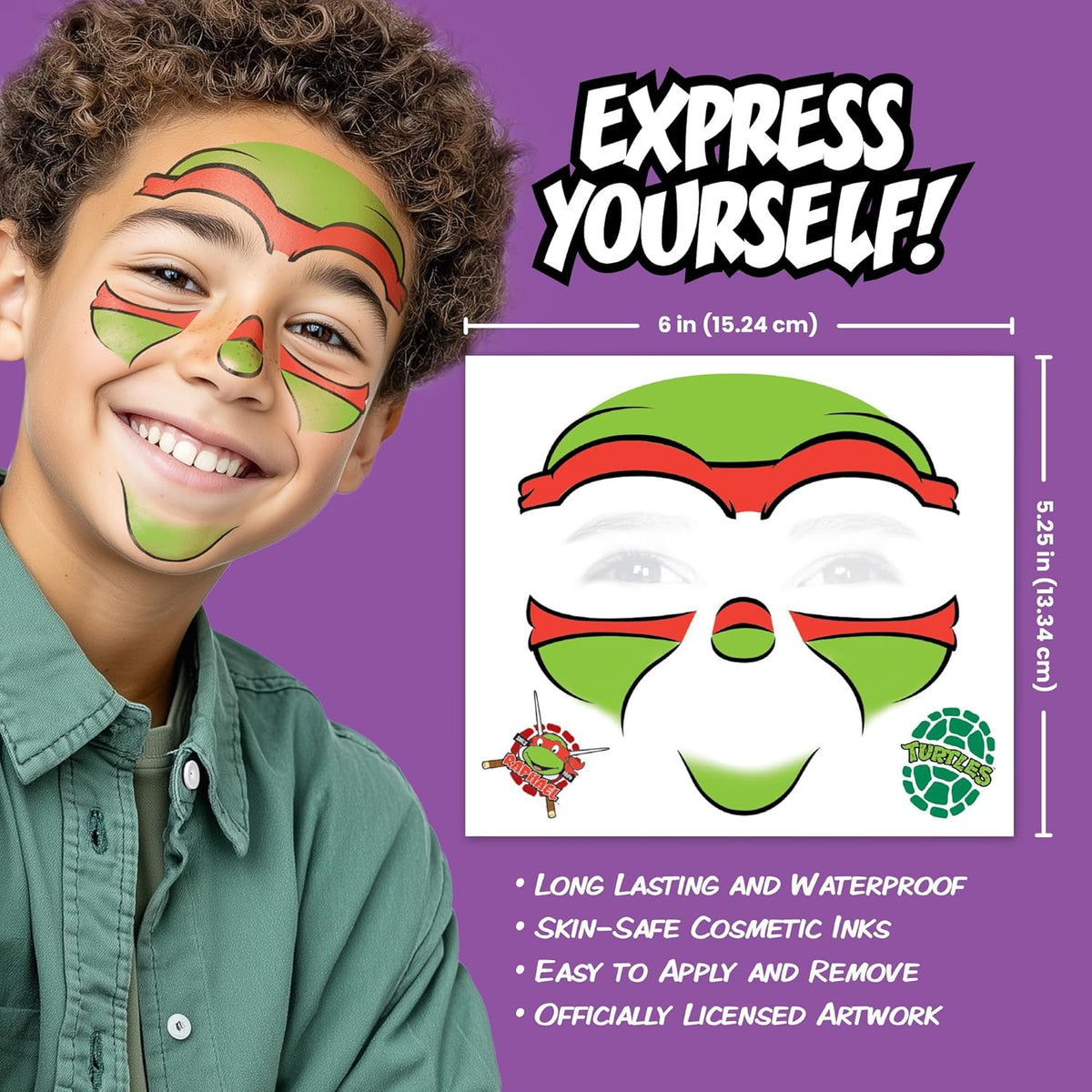 Teenage Mutant Ninja Turtles Costume Face Tattoos – Temporary Tattoo Set for Kids Featuring