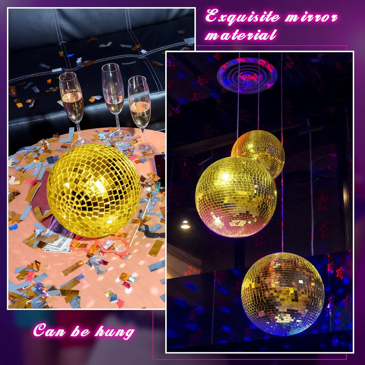 WILLBOND 12 Pack Disco Ball Mirror Ball with Hanging Ring for Fun Retro Disco Party Decorations