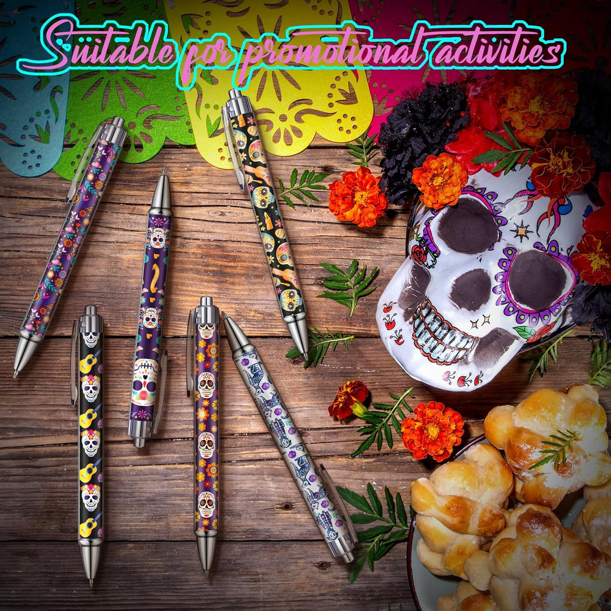 24 Pcs Day of the Dead Gifts Pens Dia De Muertos Party Favors Skull Ballpoint Pen Halloween Party