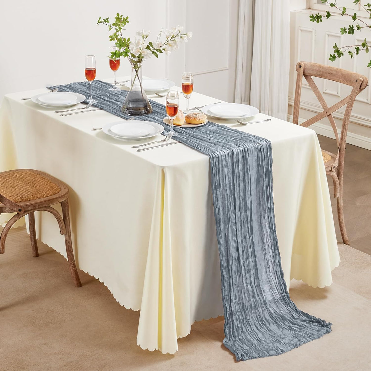 6 Pack Dusty Blue Cheesecloth Table Runner 10FT Long Boho Gauze Table Runner Rustic Sheer Runner