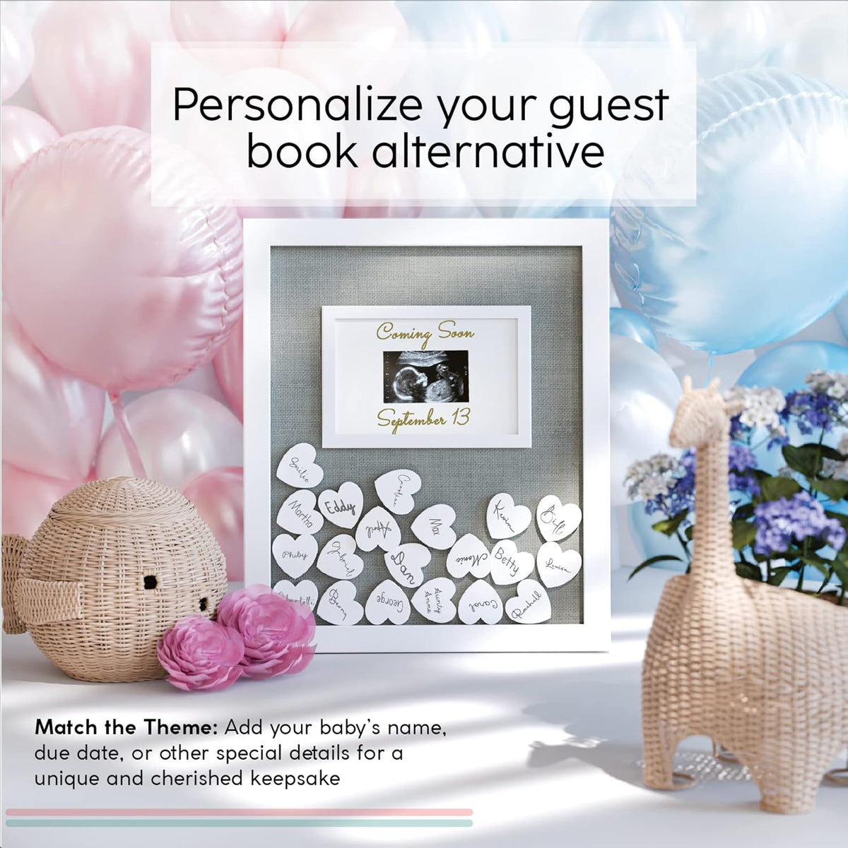 GLM Premium Baby Shower Guest Book with Welcome Sign & 50 Hearts - Perfect Keepsake Memory Book for