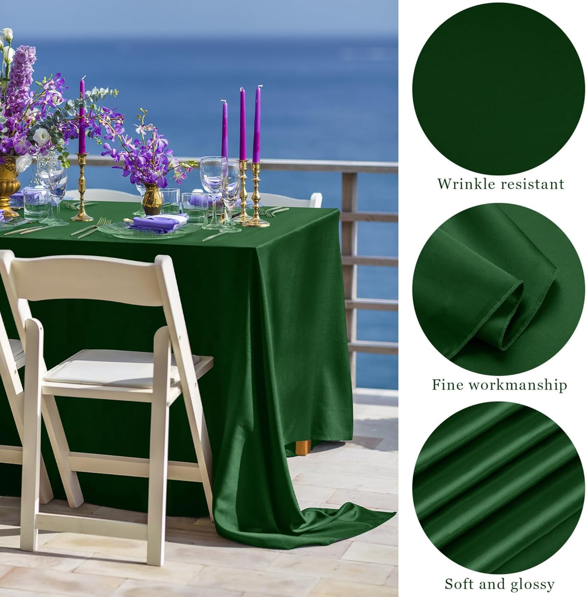 TURSTIN 1 Packs Dark Green Satin Tablecloth 102 x 58 Inch Overlay Satin Table Cover Rectangle