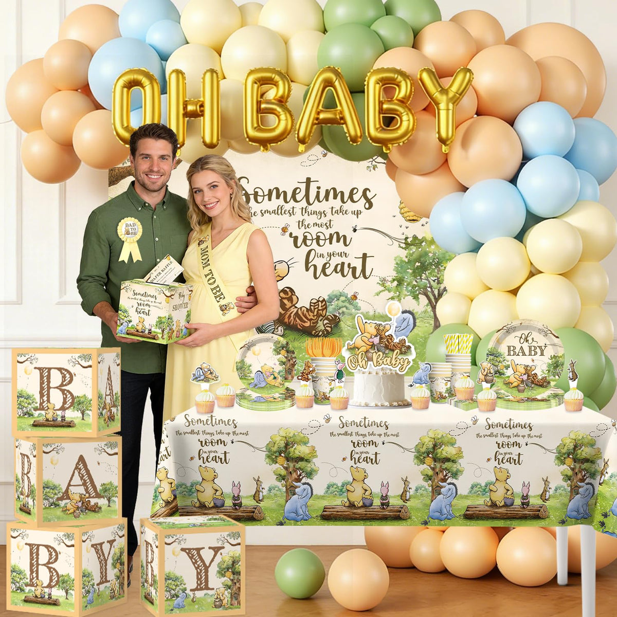 Wellspar 336PCS Bear Baby Shower Decorations Neutral Party Set 25 Guests