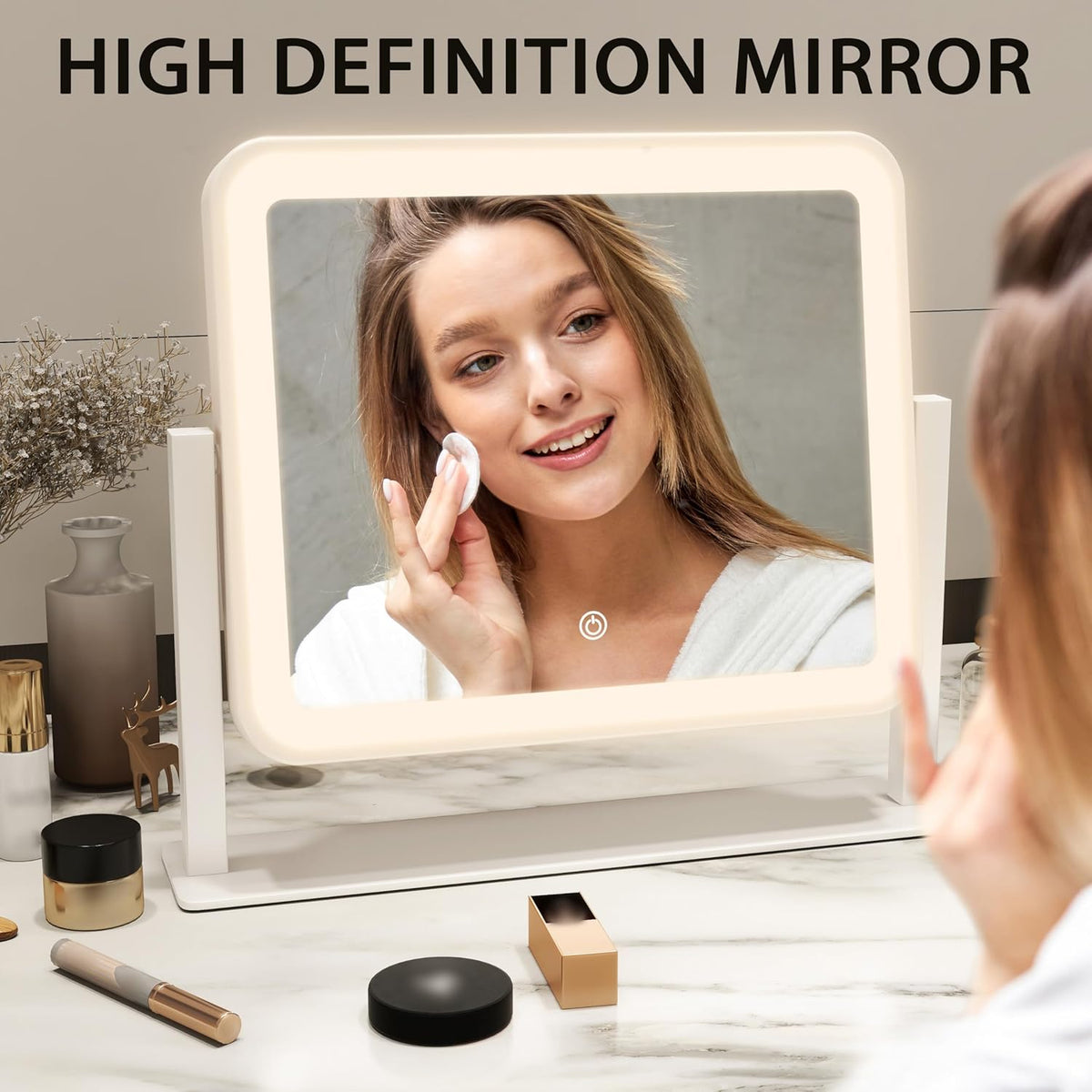 14"x12"Vanity Mirror, Lighted Makeup Mirror for Vanity Desk, Smart Touch Control, 360° Rotation