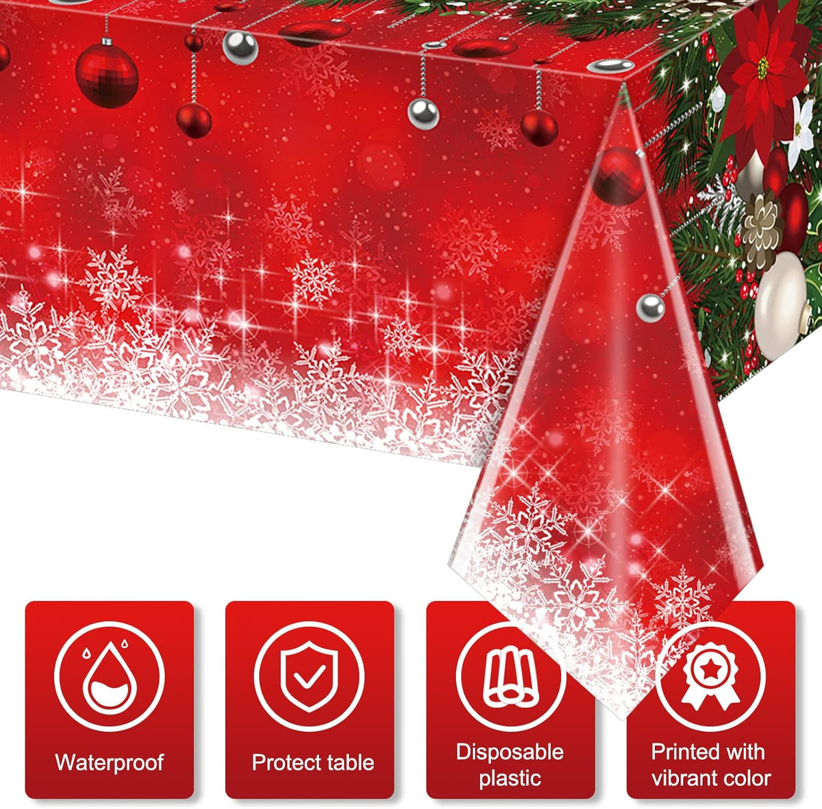 1Pieces Merry Christmas Tablecloth Plastic Christmas Tree Ball Table Cover Rectangle Winter