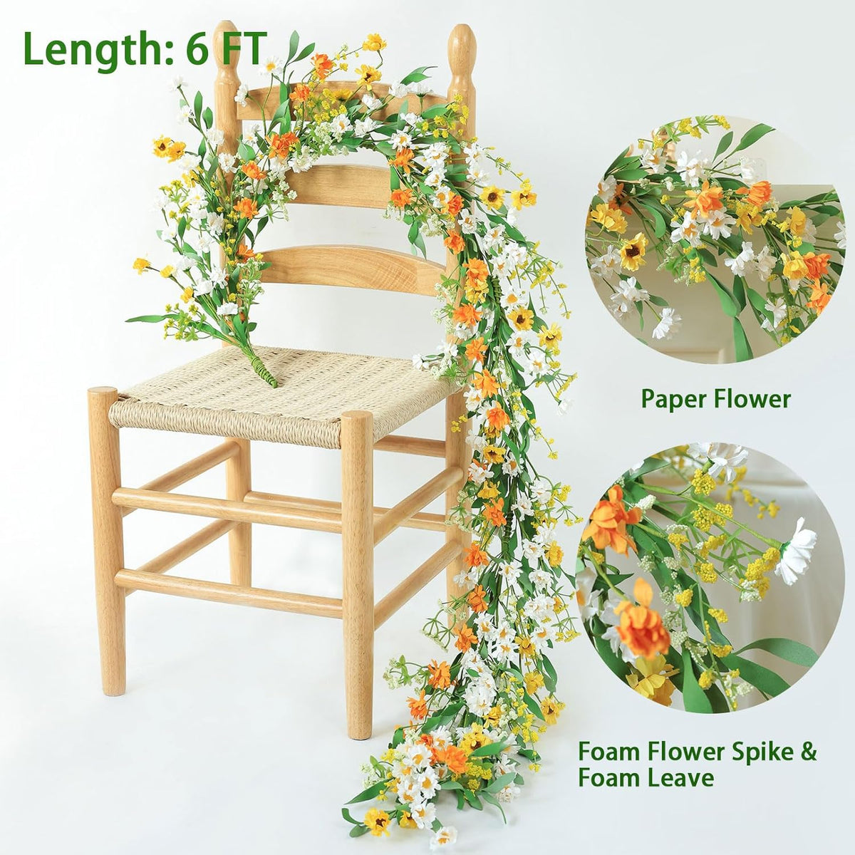 Mizii Artificial Flower Garland 6FT Fake Daisy Floral Garland Daisies Hanging Vines Spring Summer