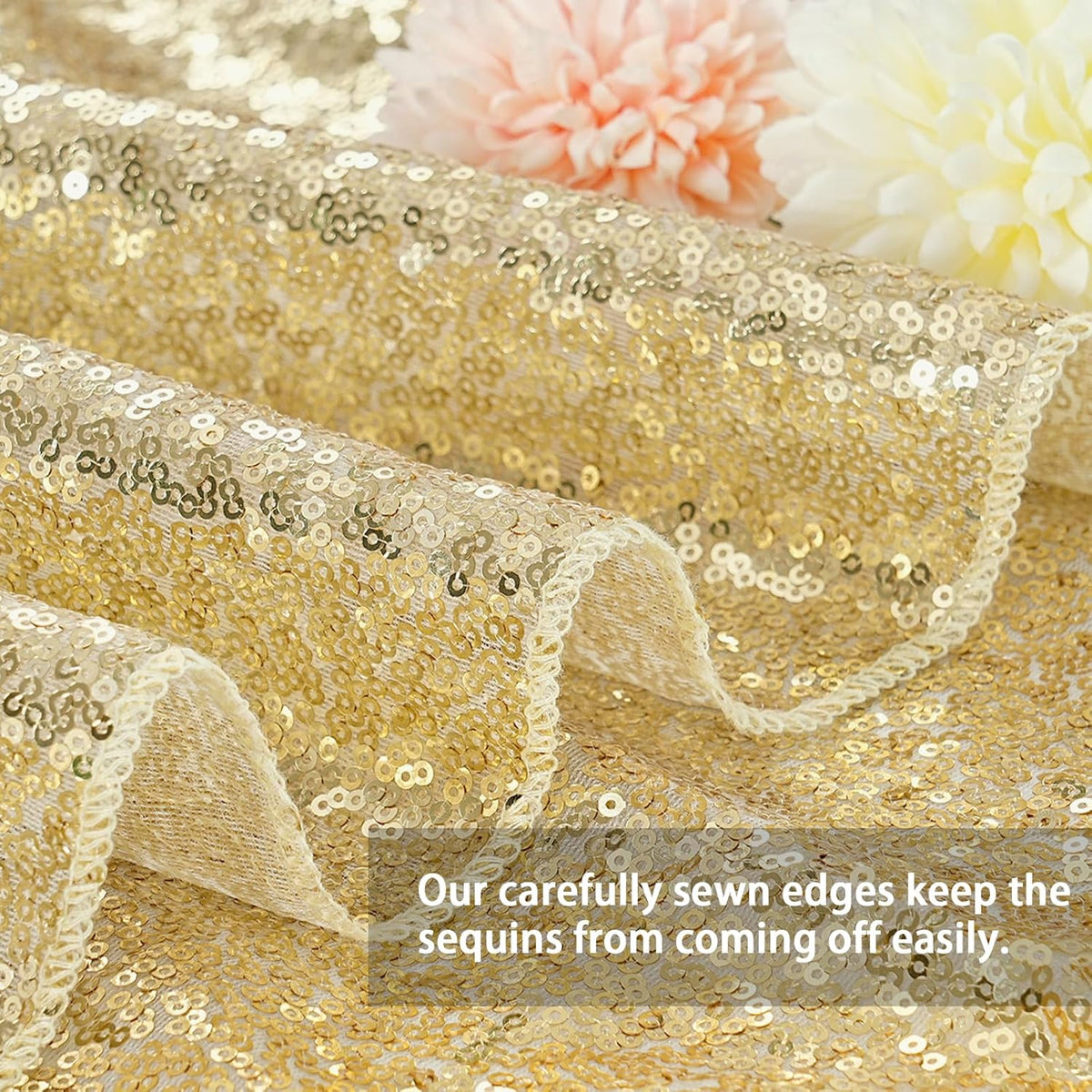 QueenDream Party Tablecloth Light Gold - 90x156 Inch Sequin Fabric Table Cloths Rectangle Cover