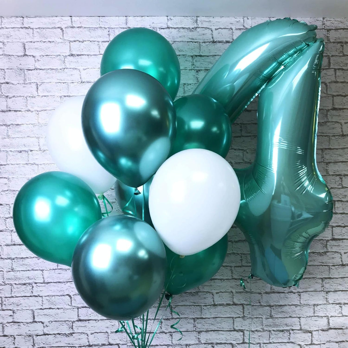40 Inch Teal Blue Large Number 4 Balloons, Giant Foil Number Four 14 24 34 40 44 Balloons, Teal