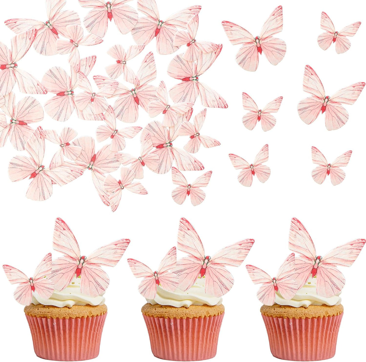 Ephlyn 72Pcs Edible Butterflies for Cake Decorating Pink Butterfly Cake Decorations Pink