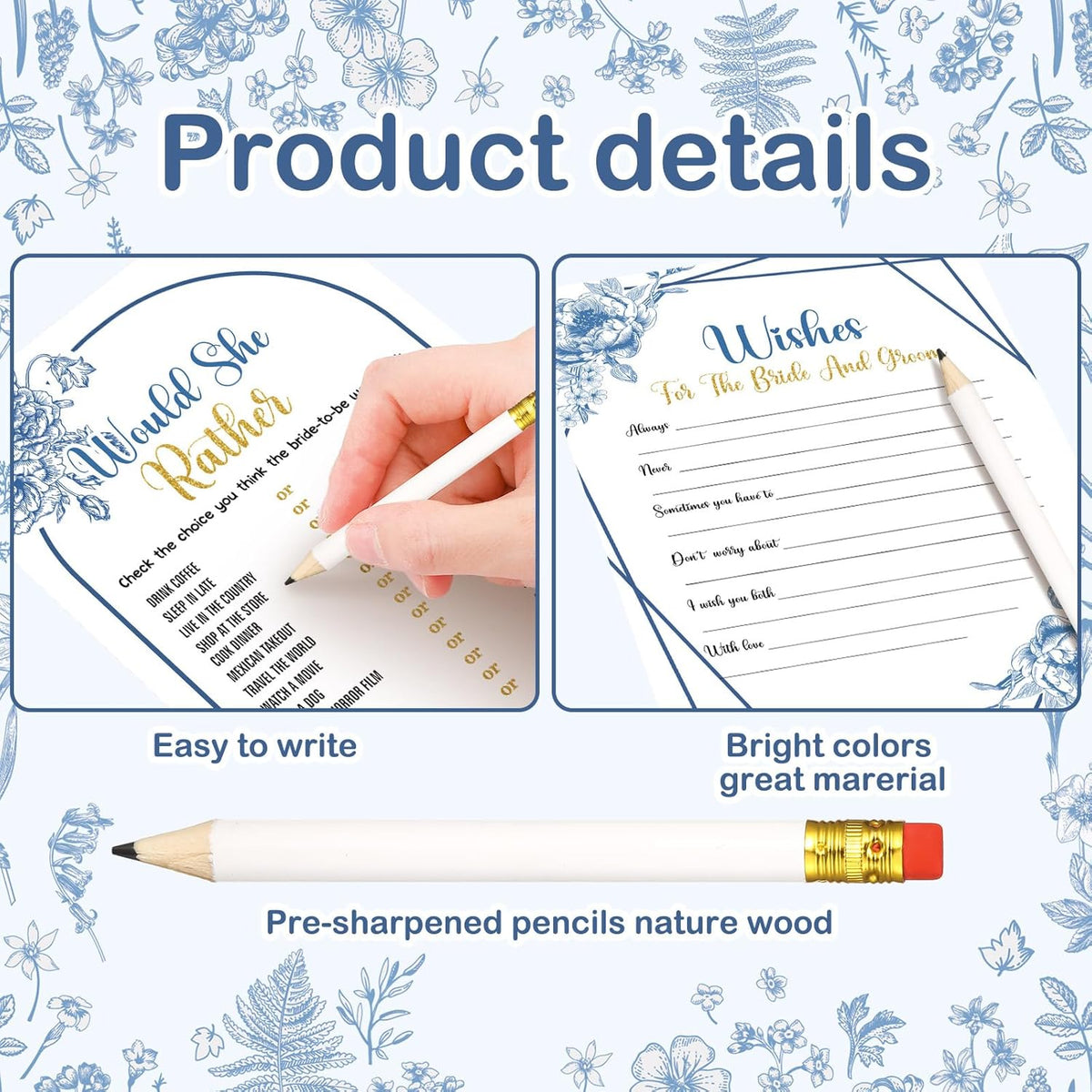 Teling 145 Pieces Bridal Shower Game Bridal Shower Favors Set Wedding Games Cards and Pencils for