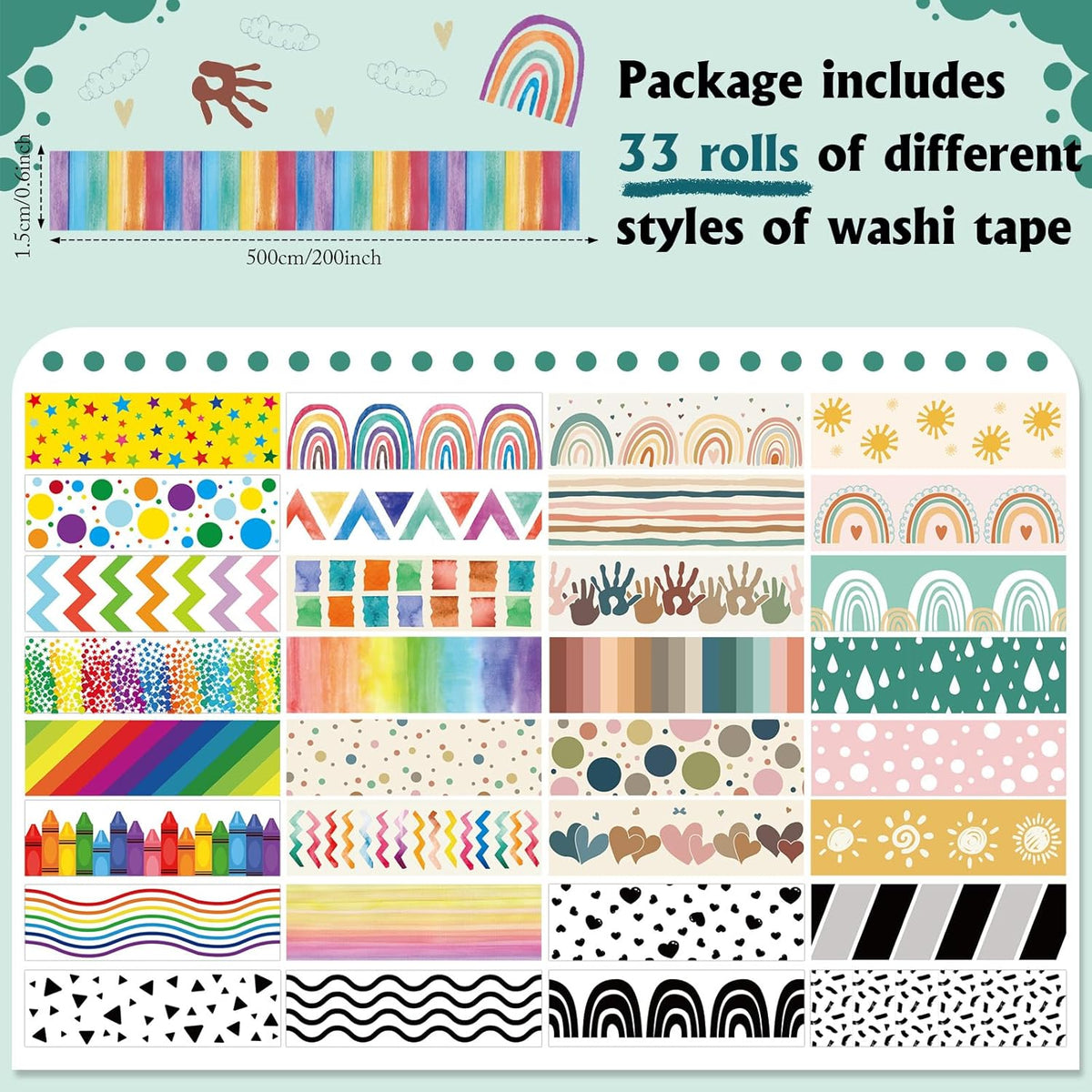 TaoBary 33 Rolls Holiday Plaid Washi Tape, 15 mm Seasonal Washi Tape Set Bohemian Colorful Vintage