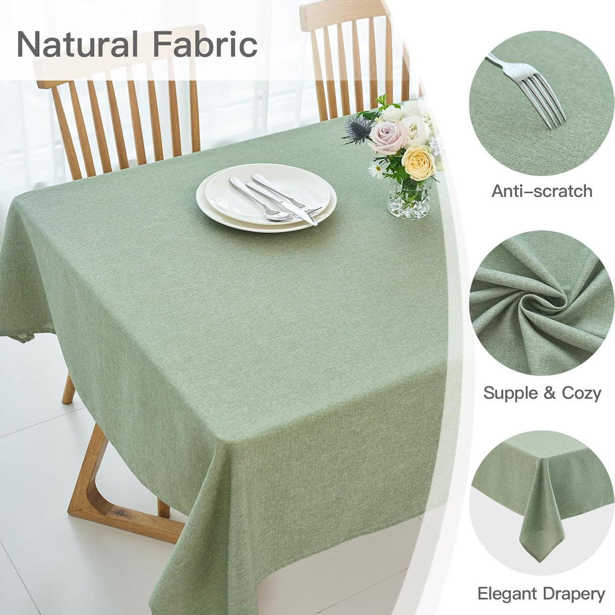 maxmill Linen Textured Rectangle Tablecloth Water Resistant Wrinkle Free Spill-Proof Stain Proof