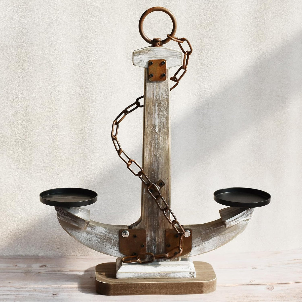 Wooden Anchor Candle Holder Coastal Decor Lake House Decor, Vintage Home Decor Candle Stand Table