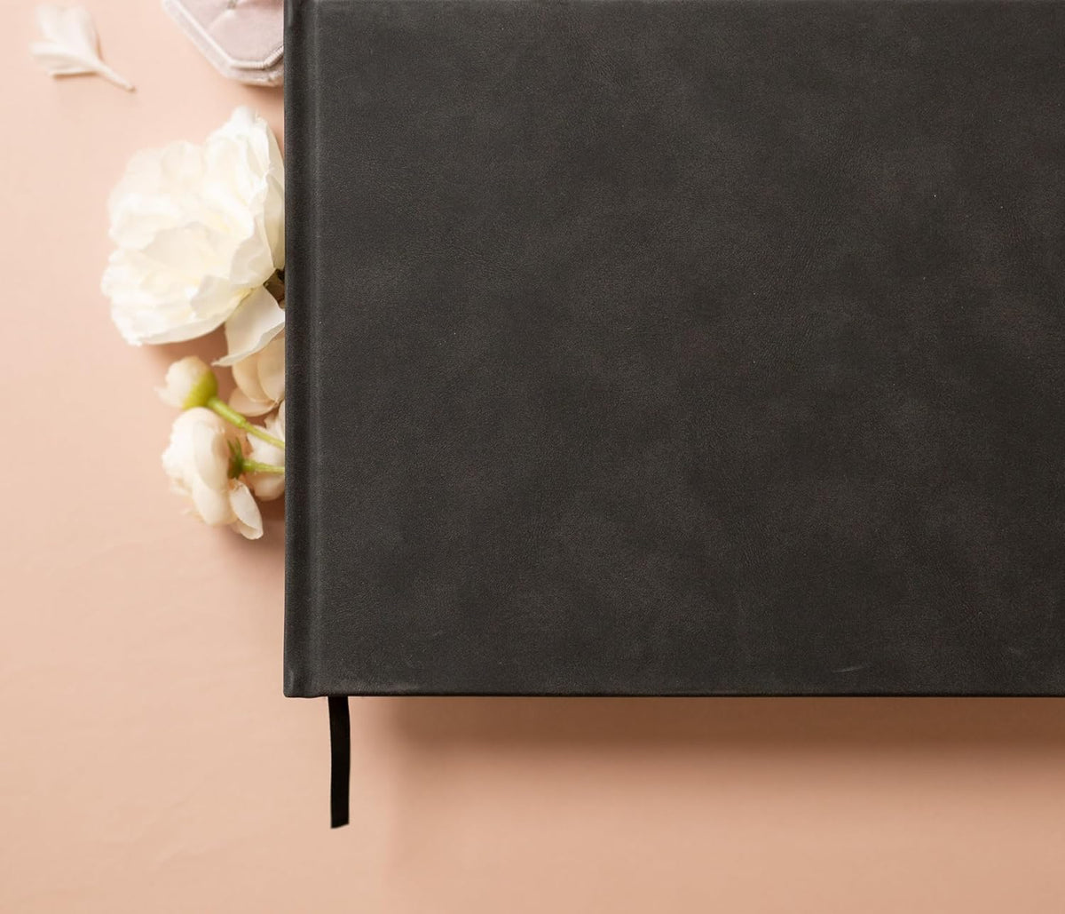 MUUJEE Personalized Guestbook in Charcoal - Premium Custom Modern Guest Book for Wedding Reception