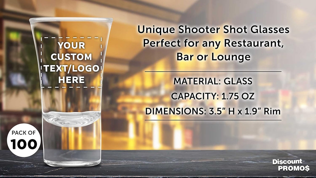 Custom 2 oz. Lord Shooter Etched Shot Glasses, 100 pack, Personalized Text, Logo, 21st Birthday