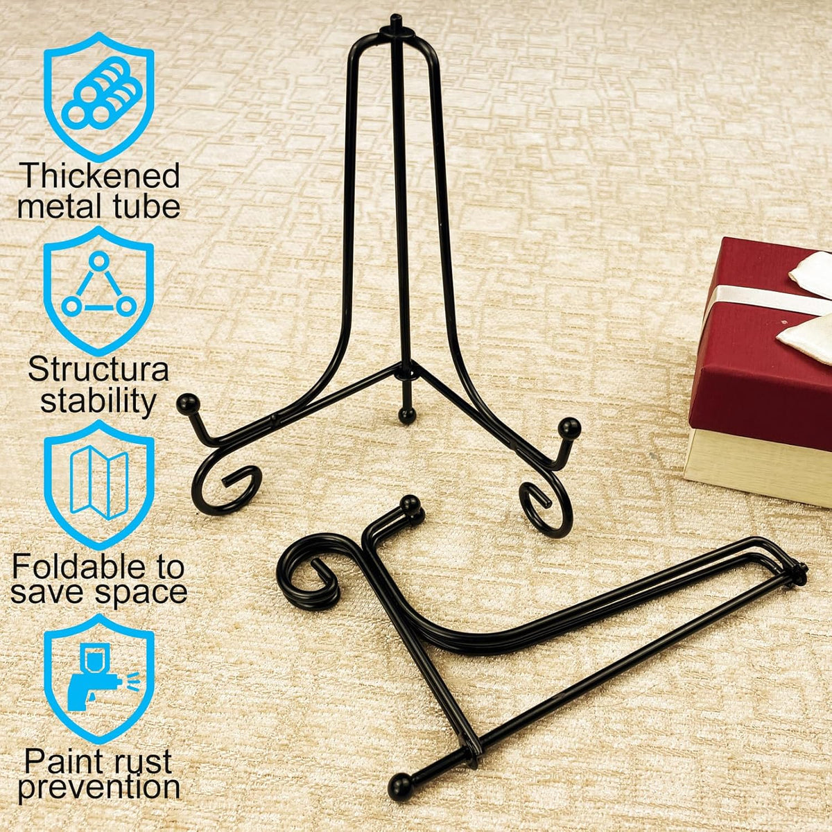 4PCS Premium Black Iron Plate Stands for Display 6 Inch, Decorative Solid Metal Plate Holders for