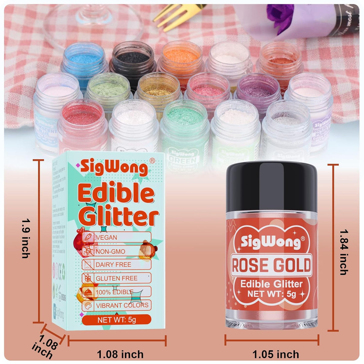 Rose Gold Edible Glitter - 5g Food Grade Cake Decorating Shimmering Glitter, Edible Sprinkle Luster