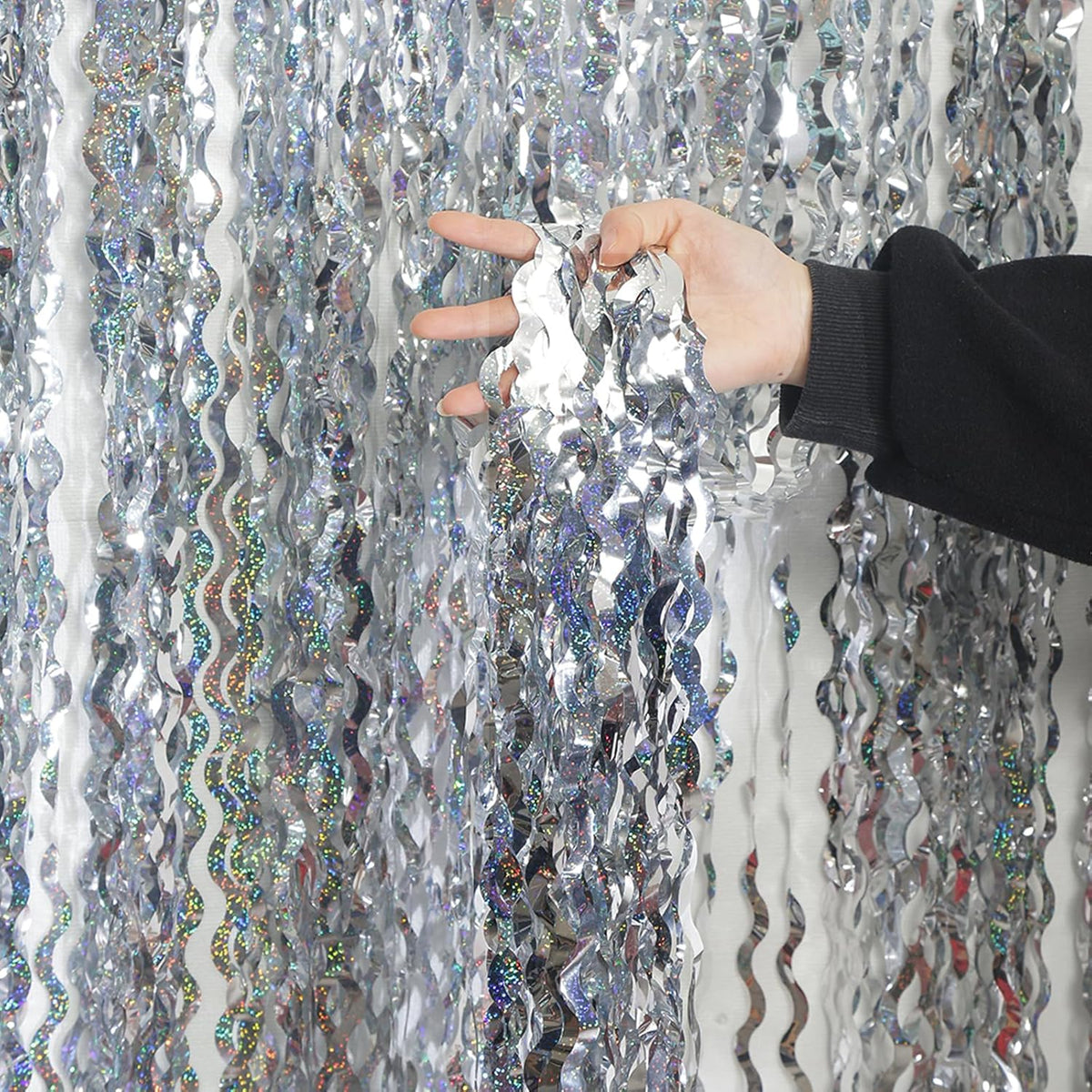 4 Pack 3.3 ft x 6.6 ft Silver Metallic Tinsel Foil Fringe Curtains - Door Streamers for Photo Booth