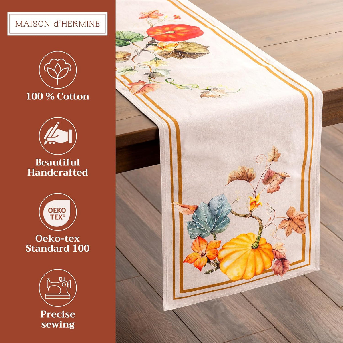 Maison d' Hermine Table Runner 100% Cotton Double Layer Table Runners 72 inches Long Decorative for