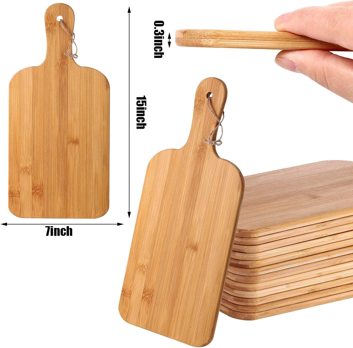 Patelai 12 Packs Wooden Cutting Board Set with Handles Large Kitchen Serving Plain Chopping Board