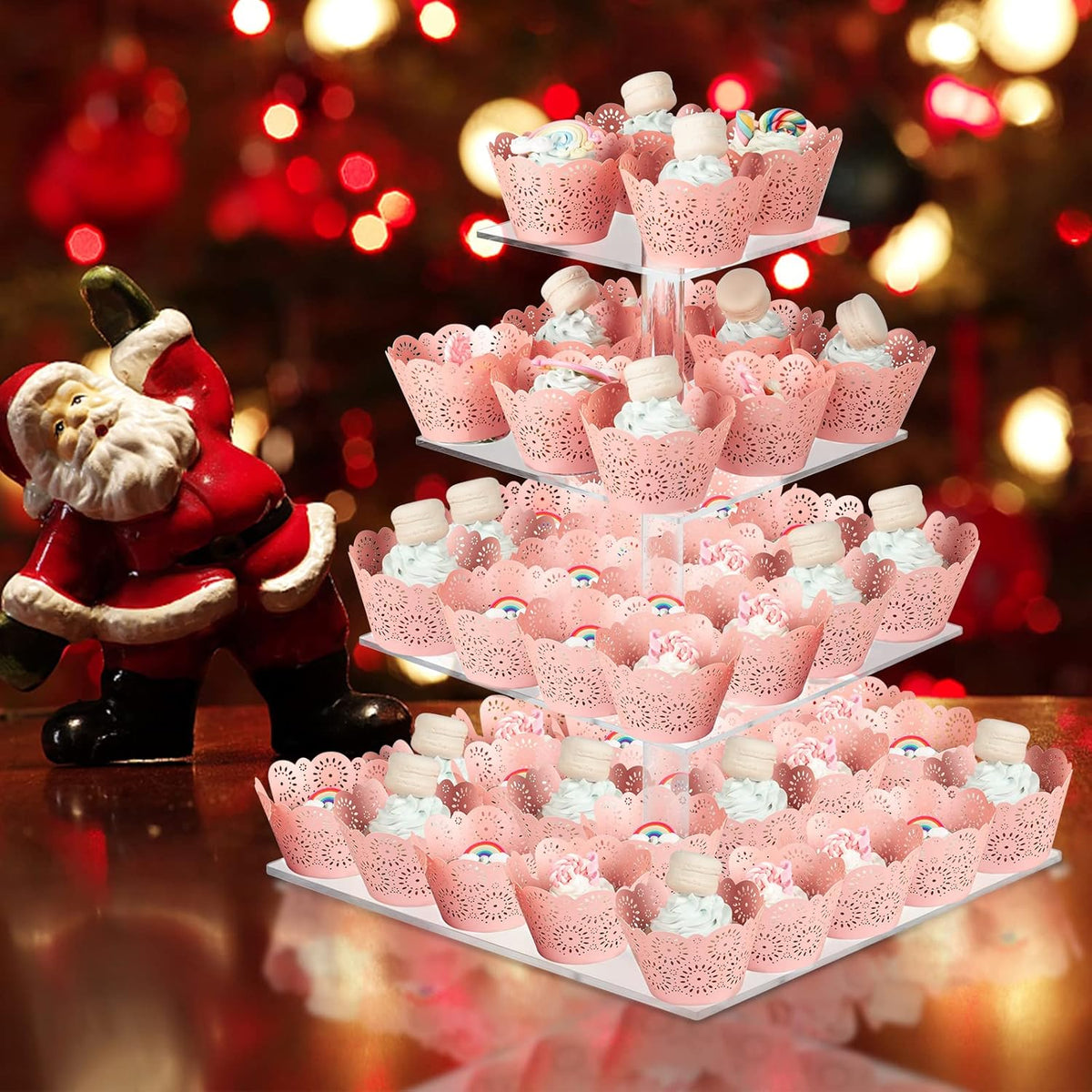 Cupcake Stand, 4 Tier Square Acrylic Cupcake Display Stand Holder, Clear Dessert Pastry Tower for