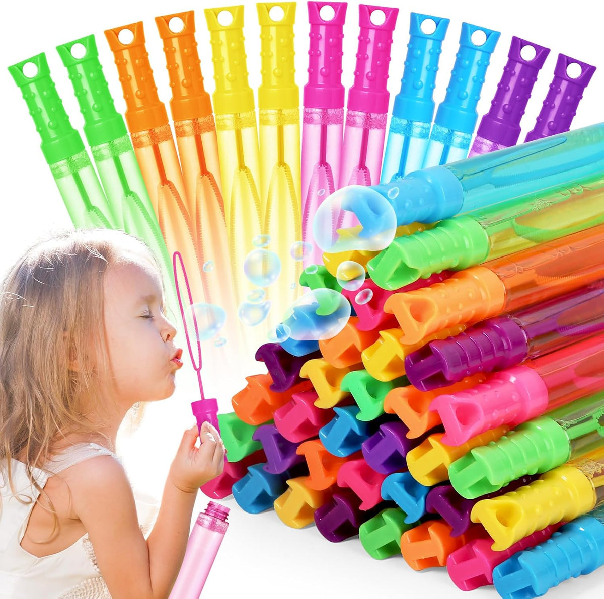 Bubble Wand, 72 Pcs Bubble Wands Bulk in 6 Colors, Bubble Party Favors for Kids, Summer Toys