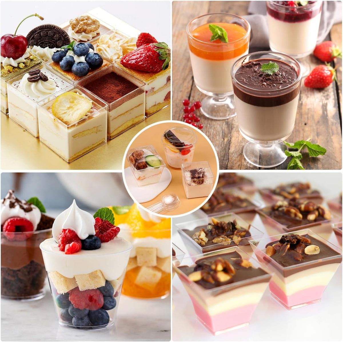 430 Pack Mini Dessert Cups with Lids and Spoons, Shooters Cups for Party, 4 oz, 5 oz 7 oz Clear