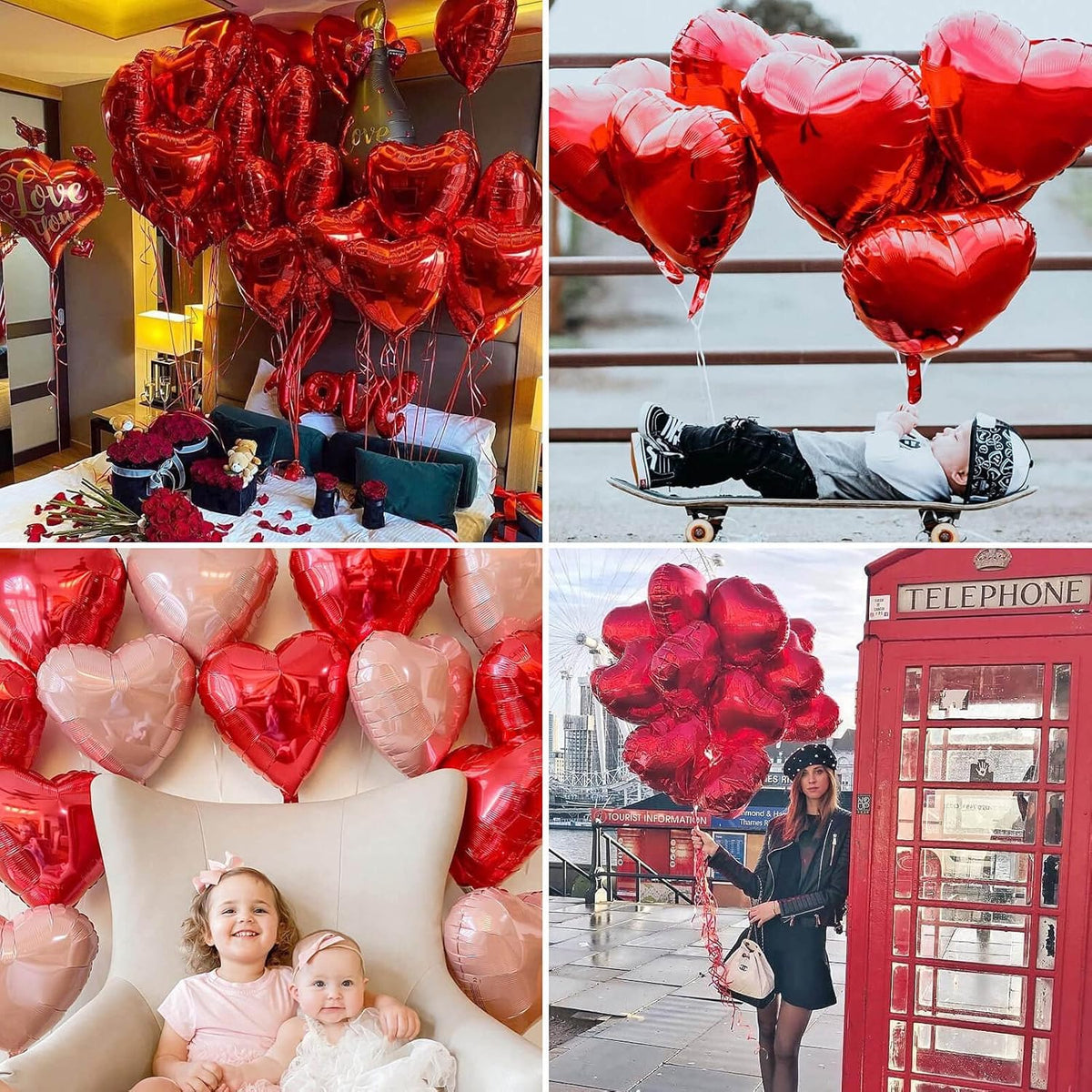 10Pcs Red Foil Heart Shaped Balloons 18 Inch Heart Mylar Balloons For Baby Shower Wedding Valentine