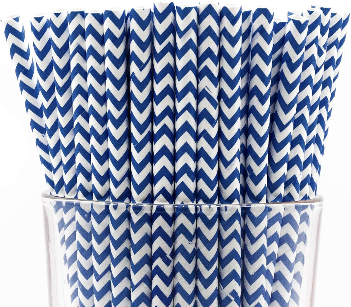 Pack of 900 Navy Blue Chevron Biodegradable 4-Ply Paper Drinking Straws (Compostable, Non-toxic