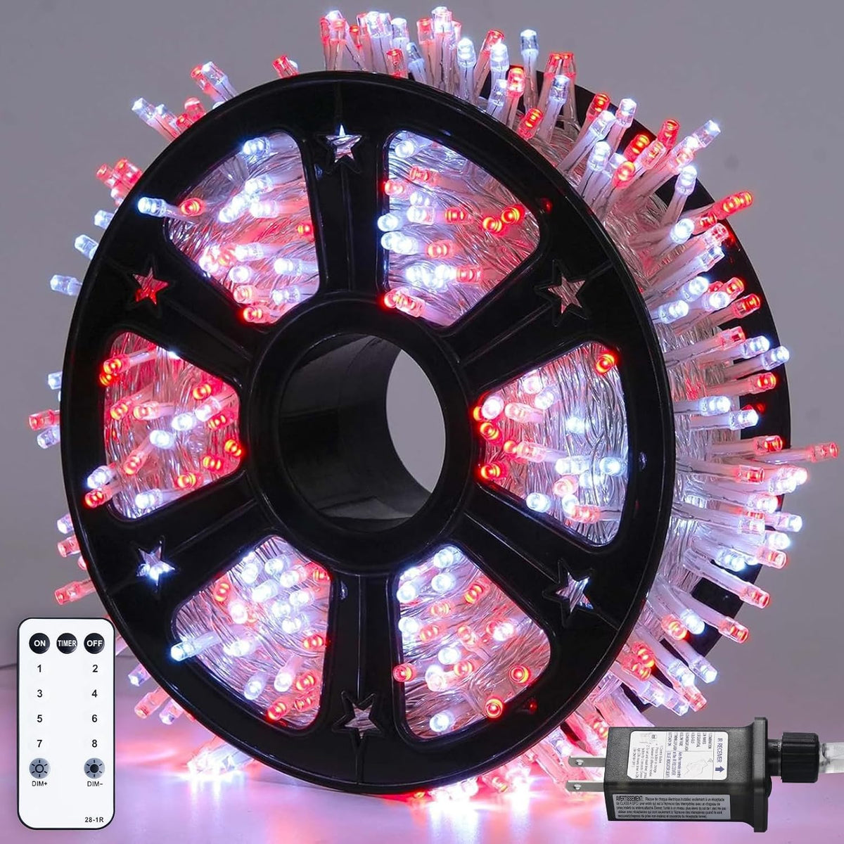 JMEXSUSS 500 LED Red and White Christmas Lights, 8 Modes 163ft String Lights Plug in with Remote